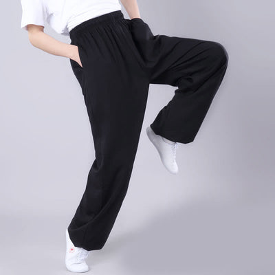 Foviel Sommer Unisex elastische Taille Tai Chi Qigong Praxis Atmungsaktive Hosen mit Taschen