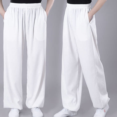 Foviel Sommer Unisex elastische Taille Tai Chi Qigong Praxis Atmungsaktive Hosen mit Taschen