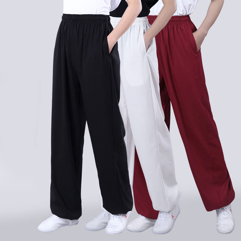 Foviel Sommer Unisex elastische Taille Tai Chi Qigong Praxis Atmungsaktive Hosen mit Taschen