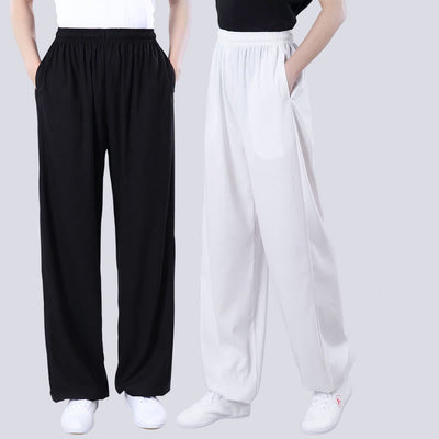 Foviel Sommer Unisex elastische Taille Tai Chi Qigong Praxis Atmungsaktive Hosen mit Taschen