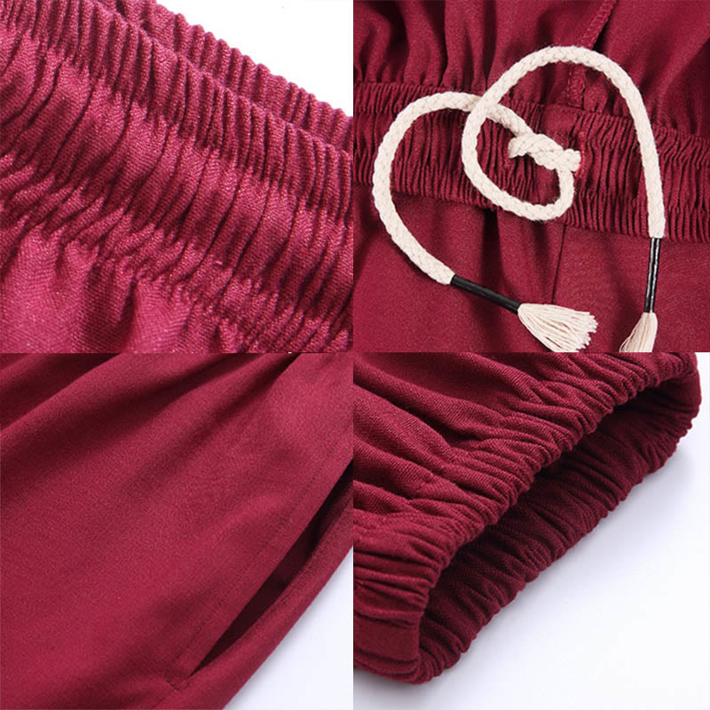 Foviel Sommer Unisex elastische Taille Tai Chi Qigong Praxis Atmungsaktive Hosen mit Taschen