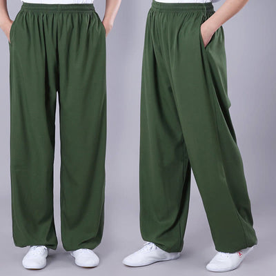 Foviel Sommer Unisex elastische Taille Tai Chi Qigong Praxis Atmungsaktive Hosen mit Taschen