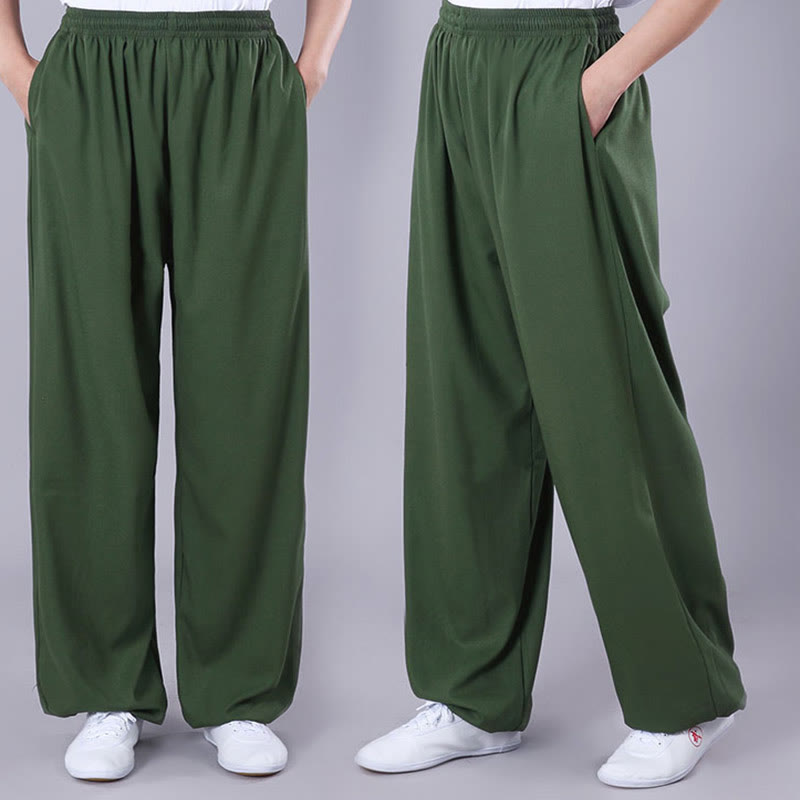 Foviel Sommer Unisex elastische Taille Tai Chi Qigong Praxis Atmungsaktive Hosen mit Taschen