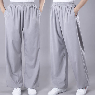 Foviel Sommer Unisex elastische Taille Tai Chi Qigong Praxis Atmungsaktive Hosen mit Taschen