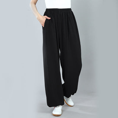 Foviel Sommer Unisex elastische Taille Tai Chi Kung Fu Qigong Praxis Baumwolle Atmungsaktive Hose mit Taschen