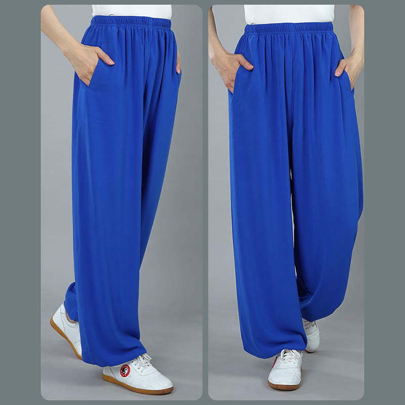 Foviel Sommer Unisex elastische Taille Tai Chi Kung Fu Qigong Praxis Baumwolle Atmungsaktive Hose mit Taschen