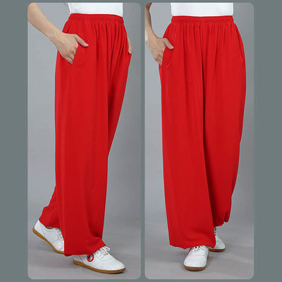 Foviel Sommer Unisex elastische Taille Tai Chi Kung Fu Qigong Praxis Baumwolle Atmungsaktive Hose mit Taschen