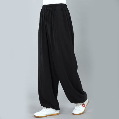Foviel Sommer Unisex elastische Taille Tai Chi Kung Fu Qigong Praxis Baumwolle Atmungsaktive Hose mit Taschen