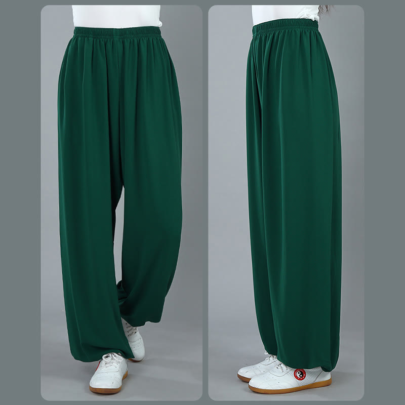 Foviel Sommer Unisex elastische Taille Tai Chi Kung Fu Qigong Praxis Baumwolle Atmungsaktive Hose mit Taschen