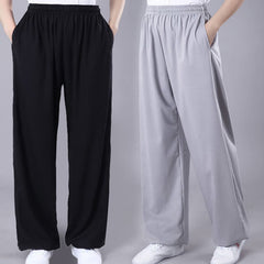 Foviel Sommer Unisex elastische Taille Tai Chi Qigong Praxis Atmungsaktive Hosen mit Taschen