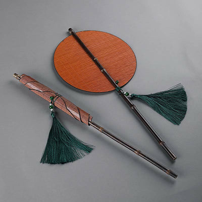 Buddha Stones Chinese Style Handmade Bamboo Long Handle Portable Curlable Fan Fan BS 15