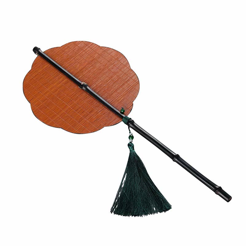 Buddha Stones Chinese Style Handmade Bamboo Long Handle Portable Curlable Fan Fan BS 7