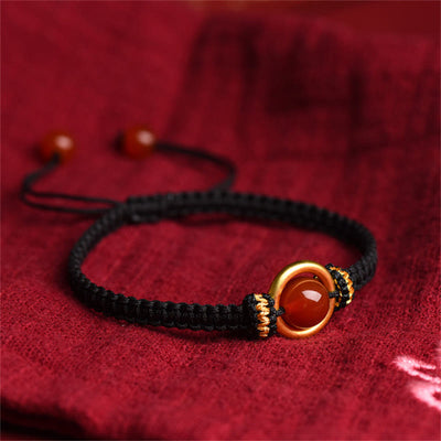 Buddha Stones Red Agate Bead Peace Buckle Calm Rope Bracelet Bracelet BS 11