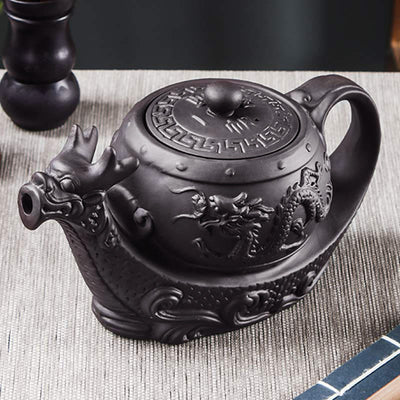 Foviel Vintage Dragon Auspicious Clouds Purple Clay Ceramic Teapot