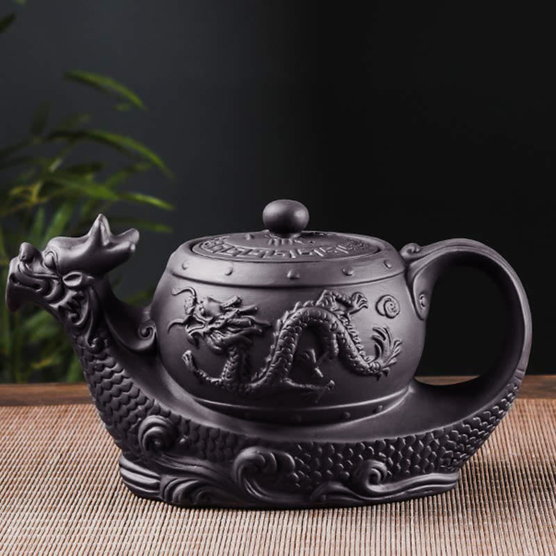 Foviel Vintage Dragon Auspicious Clouds Purple Clay Ceramic Teapot