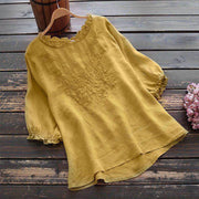 Foviel Women's Flower Embroidery Design Crew Neck T-shirt Tee