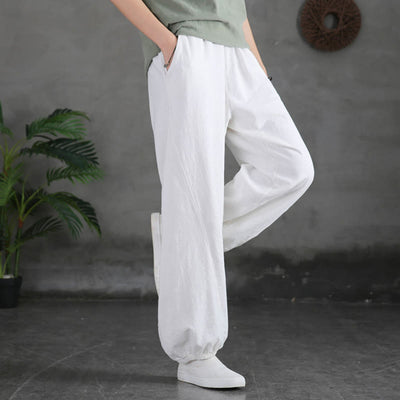 Buddha Stones Plain Color Ramie Linen Cotton Women's Pants With Pockets - White - US6，UK/AU10，EU38 (L) - image 28