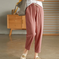 Buddha Stones Casual Women's Cotton Drawstring Harem Pants With Pockets - MistyRose - US14，UK/AU18，EU46 (4XL) - image 0