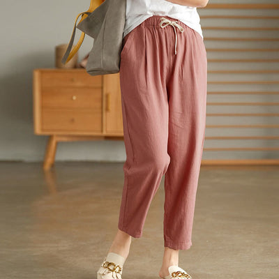 Buddha Stones Casual Women's Cotton Drawstring Harem Pants With Pockets - MistyRose - US14，UK/AU18，EU46 (4XL) - image 0