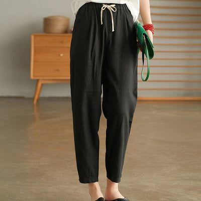 Buddha Stones Casual Women's Cotton Drawstring Harem Pants With Pockets - Black - US14，UK/AU18，EU46 (4XL) - image 1