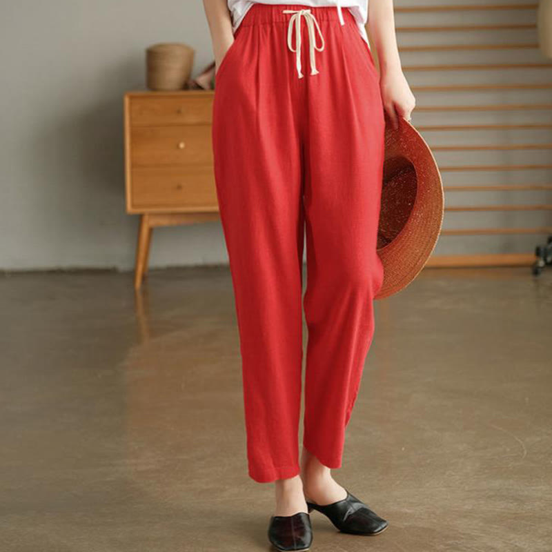 Buddha Stones Casual Women's Cotton Drawstring Harem Pants With Pockets - Tomato - US14，UK/AU18，EU46 (4XL) - image 14