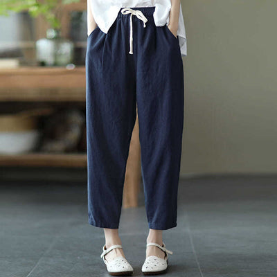 Buddha Stones Casual Women's Cotton Drawstring Harem Pants With Pockets - SteelBlue - US14，UK/AU18，EU46 (4XL) - image 3