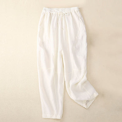 Buddha Stones Summer Women's Linen Drawstring Elastic Waist Harem Pants With Pockets - White - US8-10，UK/AU12-14，EU40-42 (2XL) - image 19