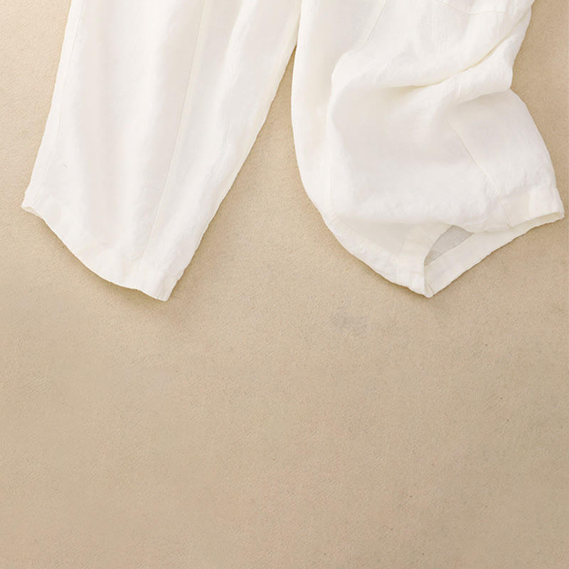 Buddha Stones Summer Women's Linen Drawstring Elastic Waist Harem Pants With Pockets - image 23