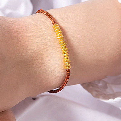 Buddha Stones 999 Gold Small Gold Pieces Design Handmade Protection Braided Rope Bracelet Bracelet BS 3