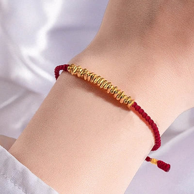 Buddha Stones 999 Gold Small Gold Pieces Design Handmade Protection Braided Rope Bracelet Bracelet BS 10
