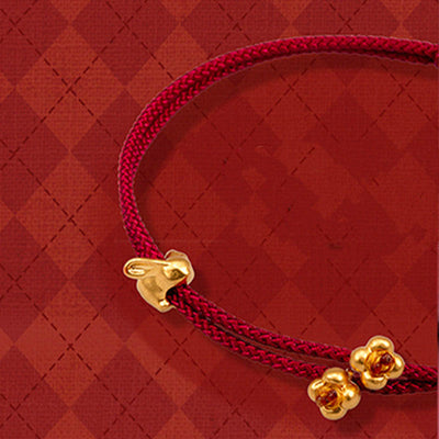 Buddha Stones 999 Gold Small Lucky Rabbit Osmanthus Design Handmade Luck Braided Rope Bracelet Bracelet BS Gold Osmanthus Rabbit(Gold About 0.46g) 21cm