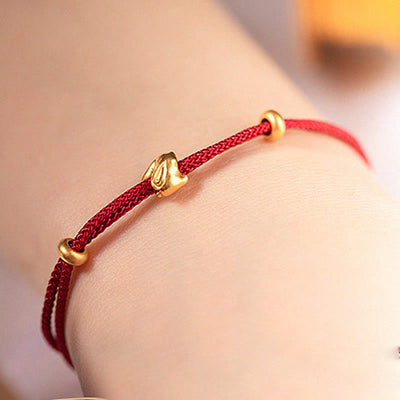 Buddha Stones 999 Gold Small Lucky Rabbit Osmanthus Design Handmade Luck Braided Rope Bracelet Bracelet BS 3