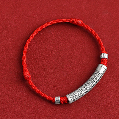 Buddha Stones Handmade 999 Sterling Silver Om Mani Padme Hum Heart Sutra Carved Luck Rope Bracelet Anklet Bracelet Anklet BS 15