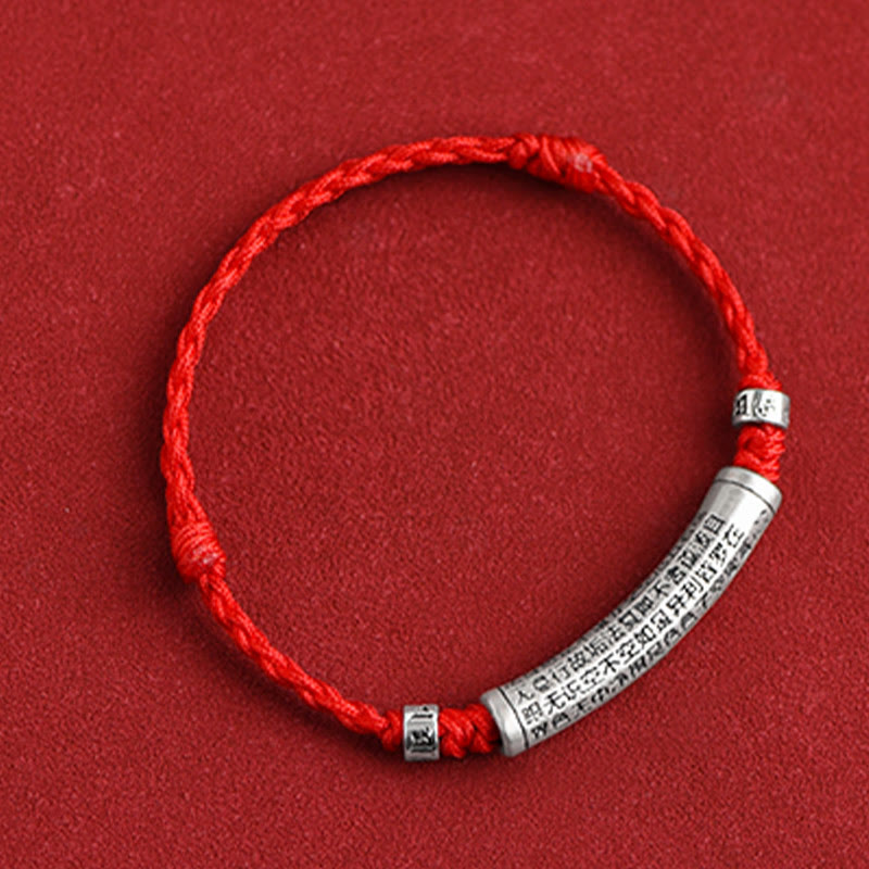 Buddha Stones Handmade 999 Sterling Silver Om Mani Padme Hum Heart Sutra Carved Luck Rope Bracelet Anklet Bracelet Anklet BS 15