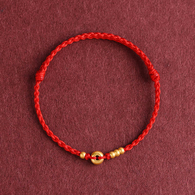 Buddha Stones 999 Gold Small Peace Buckle Design Handmade Luck Braided Rope Bracelet Anklet Bracelet BS 2
