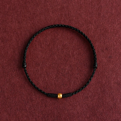Buddha Stones 999 Gold One Mini Bead Design Handmade Strength Braided Rope Bracelet Anklet Bracelet BS Anklet(Circumference 18-30cm) Black
