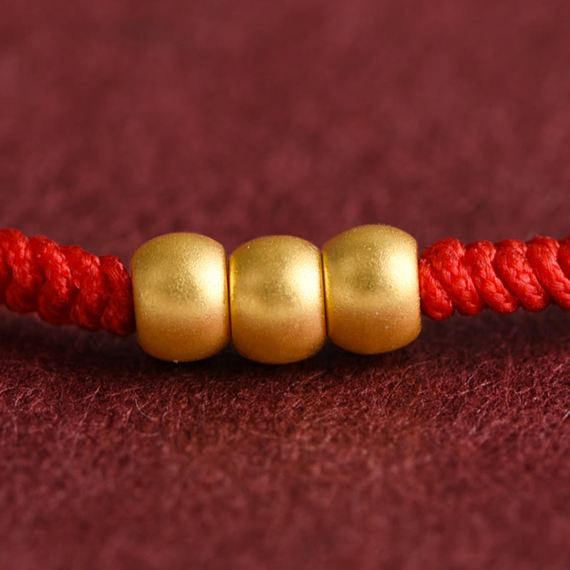 Buddha Stones 999 Gold Mini Three Beads Design Handmade Luck Rope Bracelet Anklet Bracelet BS 3