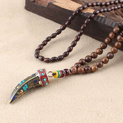 Foviel Tibet Wenge Wood Om Mani Padme Hum OM Symbol Mantra Horn Pattern Protection Necklace Pendant