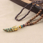 Foviel Tibet Wenge Wood Om Mani Padme Hum OM Symbol Mantra Horn Pattern Protection Necklace Pendant