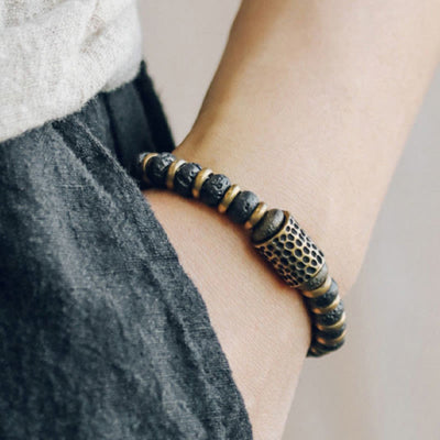 Foviel Vintage Lava Rock Beads Calm Copper Bracelet