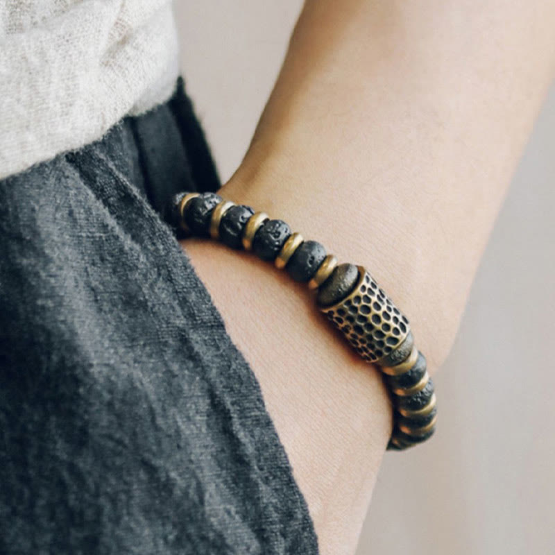 Foviel Vintage Lava Rock Beads Calm Copper Bracelet