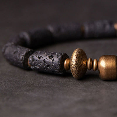 Foviel Luck Wealth Black Lava Rock Beads Copper Bracelet