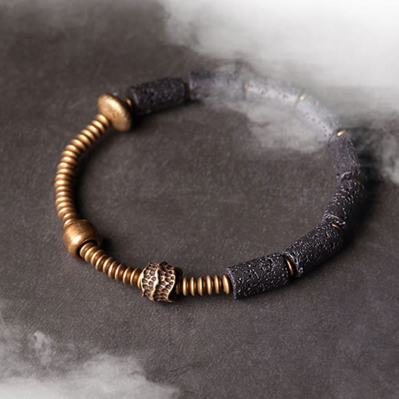 Foviel Luck Wealth Black Lava Rock Beads Copper Bracelet
