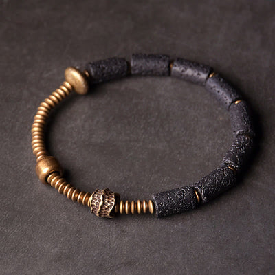 Foviel Luck Wealth Black Lava Rock Beads Copper Bracelet