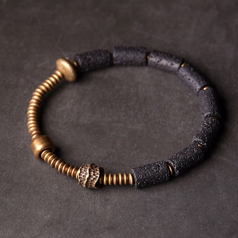 Foviel Luck Wealth Black Lava Rock Beads Copper Bracelet