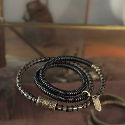 Foviel Healing Tibetan Ebony Wood Beads Copper Multilayered Bracelet