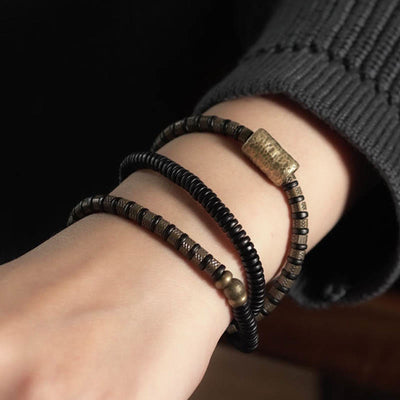 Foviel Healing Tibetan Ebony Wood Beads Copper Multilayered Bracelet