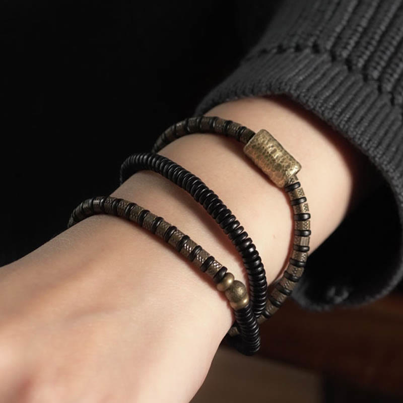 Foviel Healing Tibetan Ebony Wood Beads Copper Multilayered Bracelet