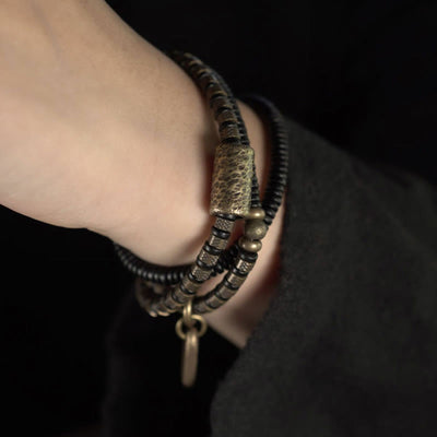 Foviel Healing Tibetan Ebony Wood Beads Copper Multilayered Bracelet