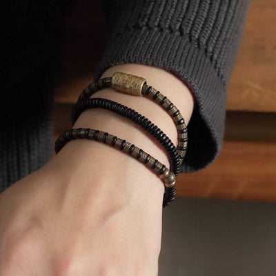 Foviel Healing Tibetan Ebony Wood Beads Copper Multilayered Bracelet